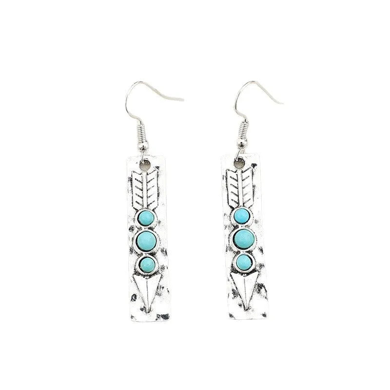 Silver geometric long strip earrings with zinc alloy construction and retro design
