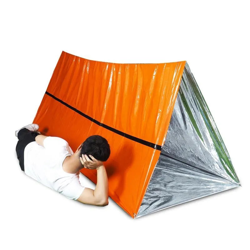 Orange emergency insulation blanket sleeping bag tent set with measurements 130x210cm 90x200cm 150x240cm for outdoor first aid
