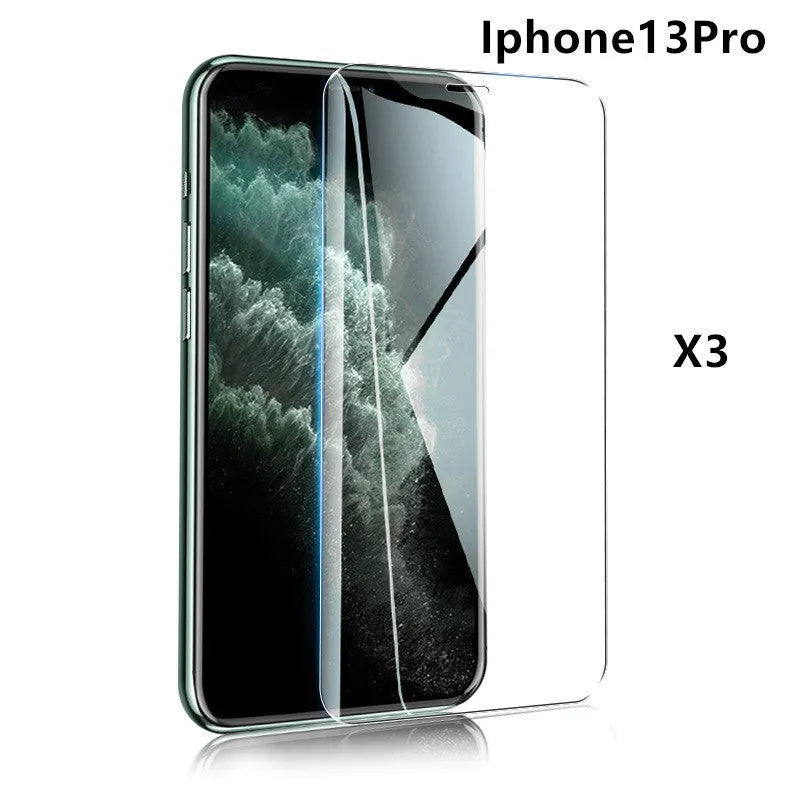 Tempered glass screen protector with 9H hardness for iPhone and Samsung phones.