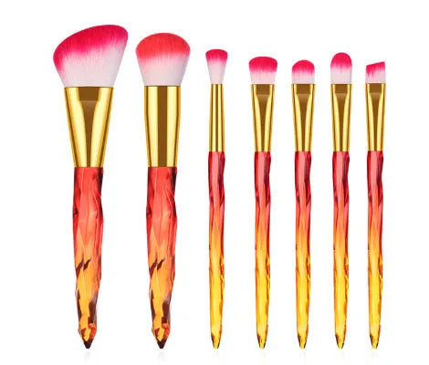 Set of 10 clear crystal diamond foundation brushes with synthetic bristles in a choice of handle colours.