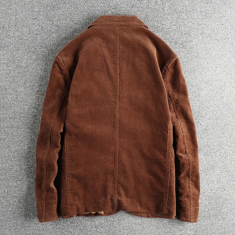 Heavy amekaji retro washed pure cotton corduroy casual jacket in brown, long sleeve, no hood