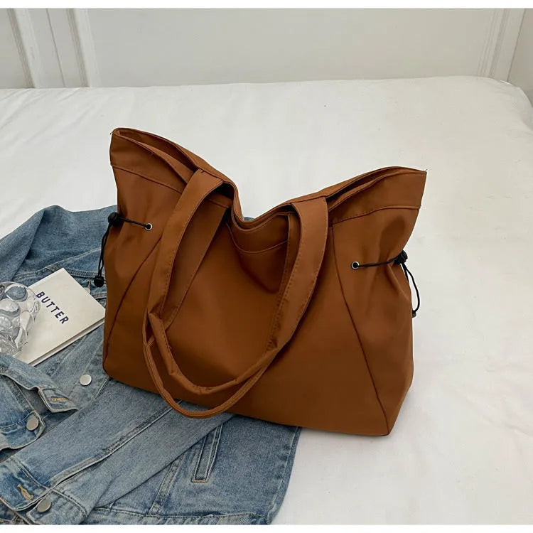 Soft Oxford cloth folding shoulder tote bag in street style colours including black, brown and grey
