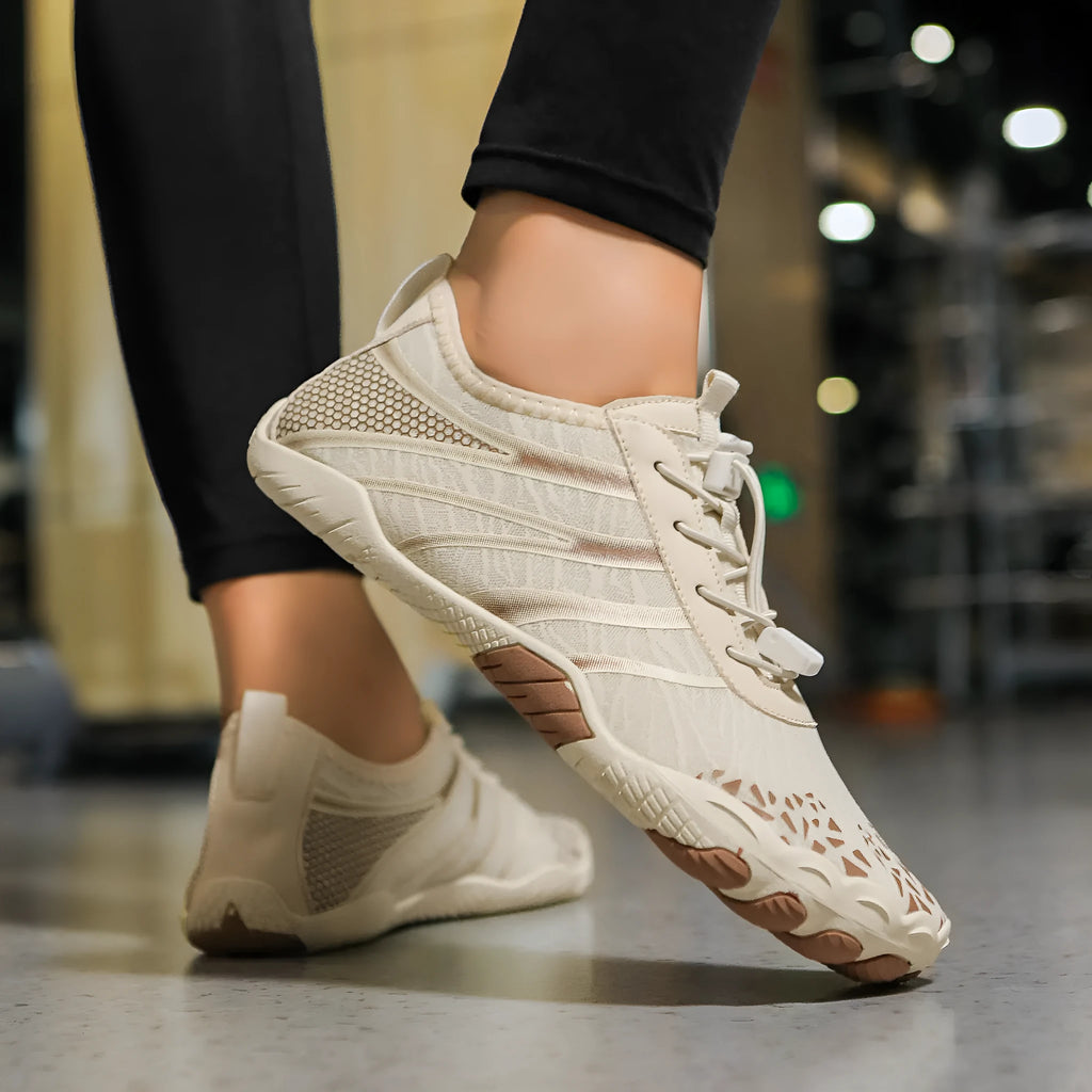 Casual unisex beach running shoes with a Lycra stretch fabric upper, shown in A826 Beige colour.