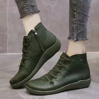 Women's flat casual booties with wedge heel and round toe in multiple colour options