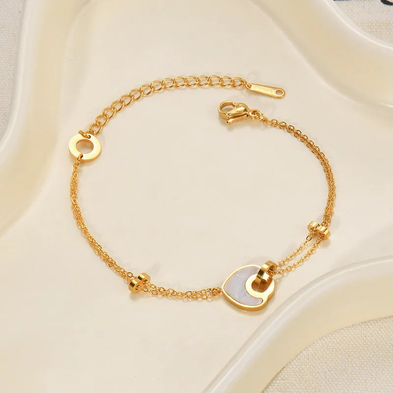 Women's stainless steel resin heart bracelet with double layer design and electroplated finish
