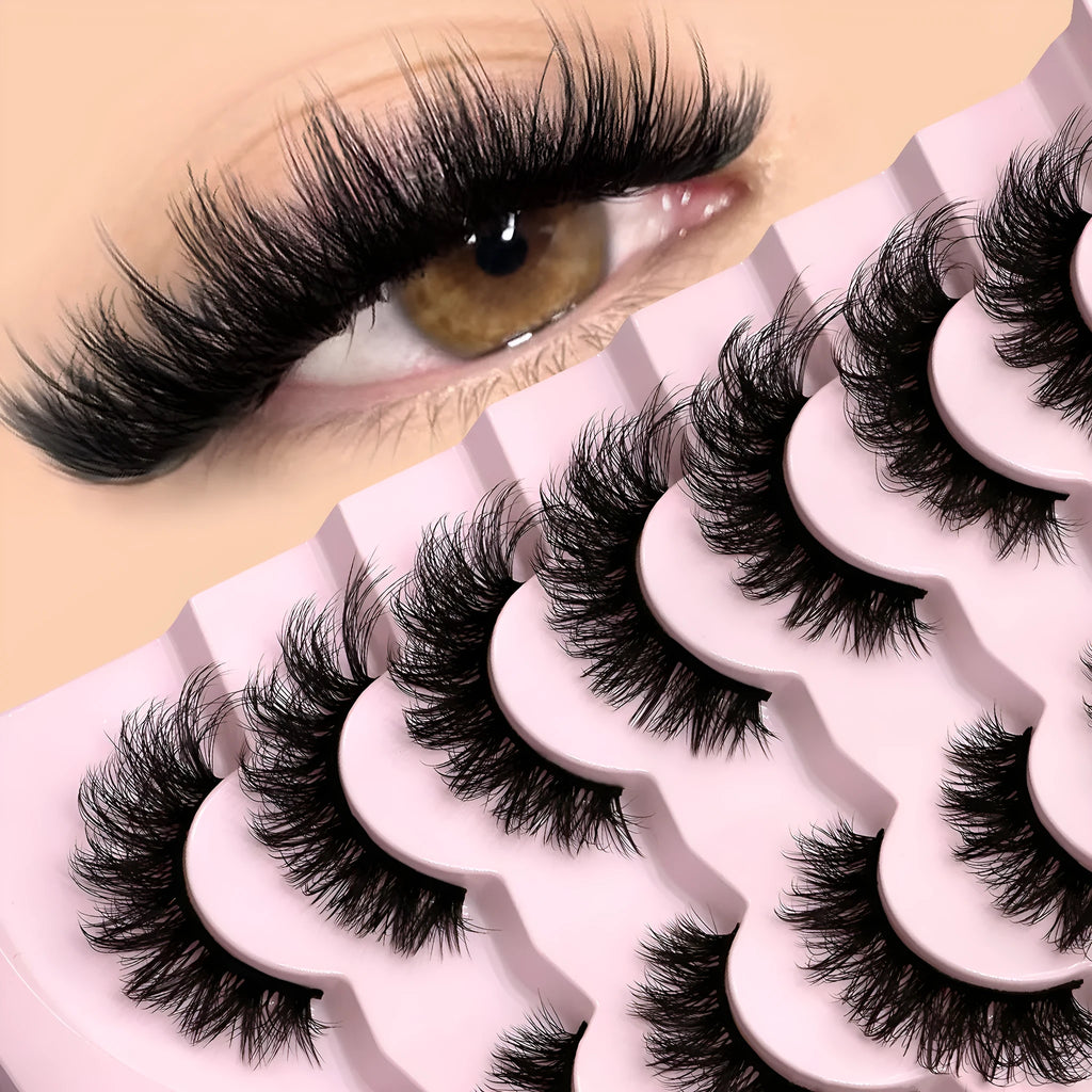 Box of natural false eyelashes with thick natural long style and adhesive tube