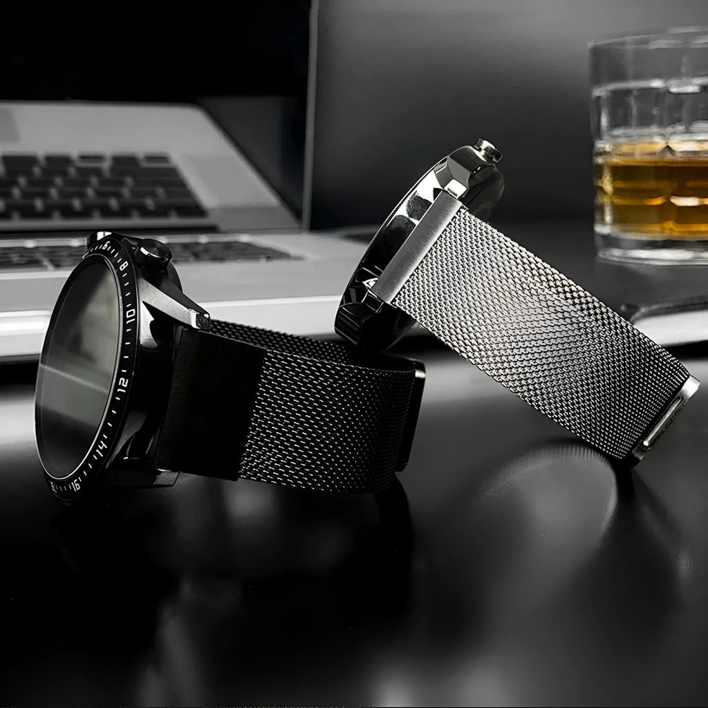 Stainless steel Garmin Fenix watch strap with integrated card slot in silver colour.