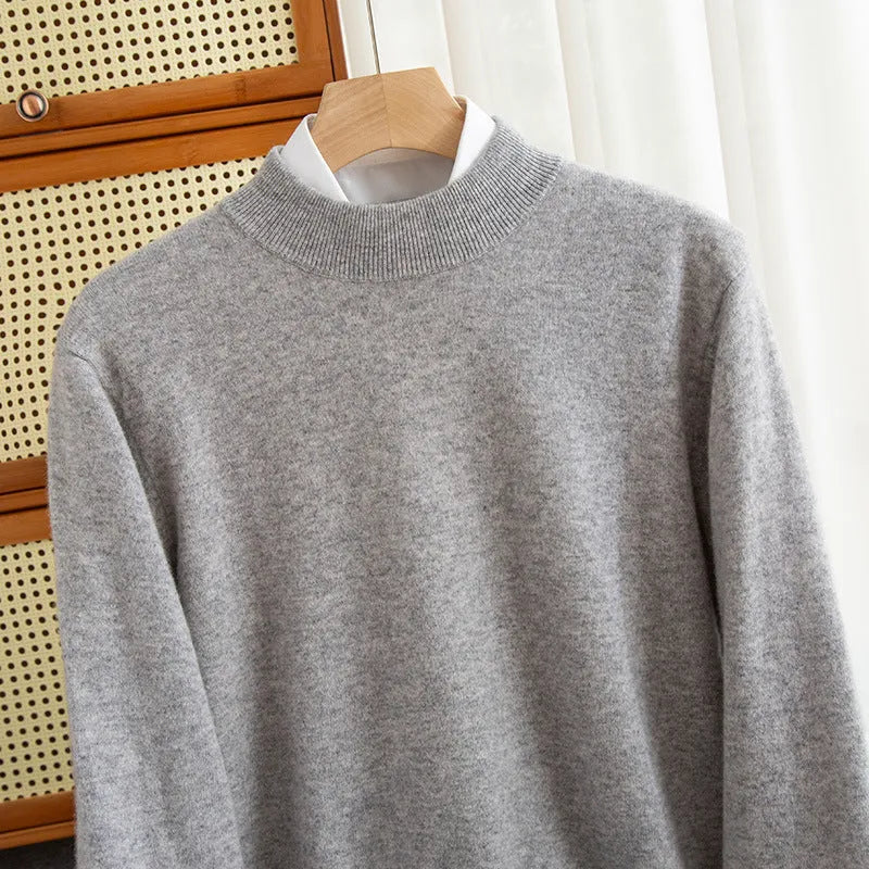 Men's half-collar loose-fit wool sweater in a light business style, shown in a range of colours.