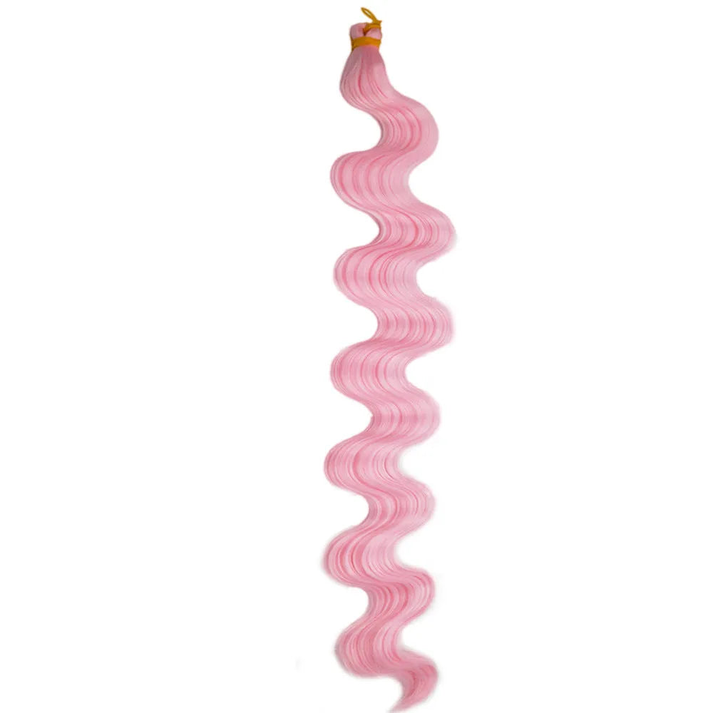 Wine red braided hair extension wig with big wave pattern, 24 inches long