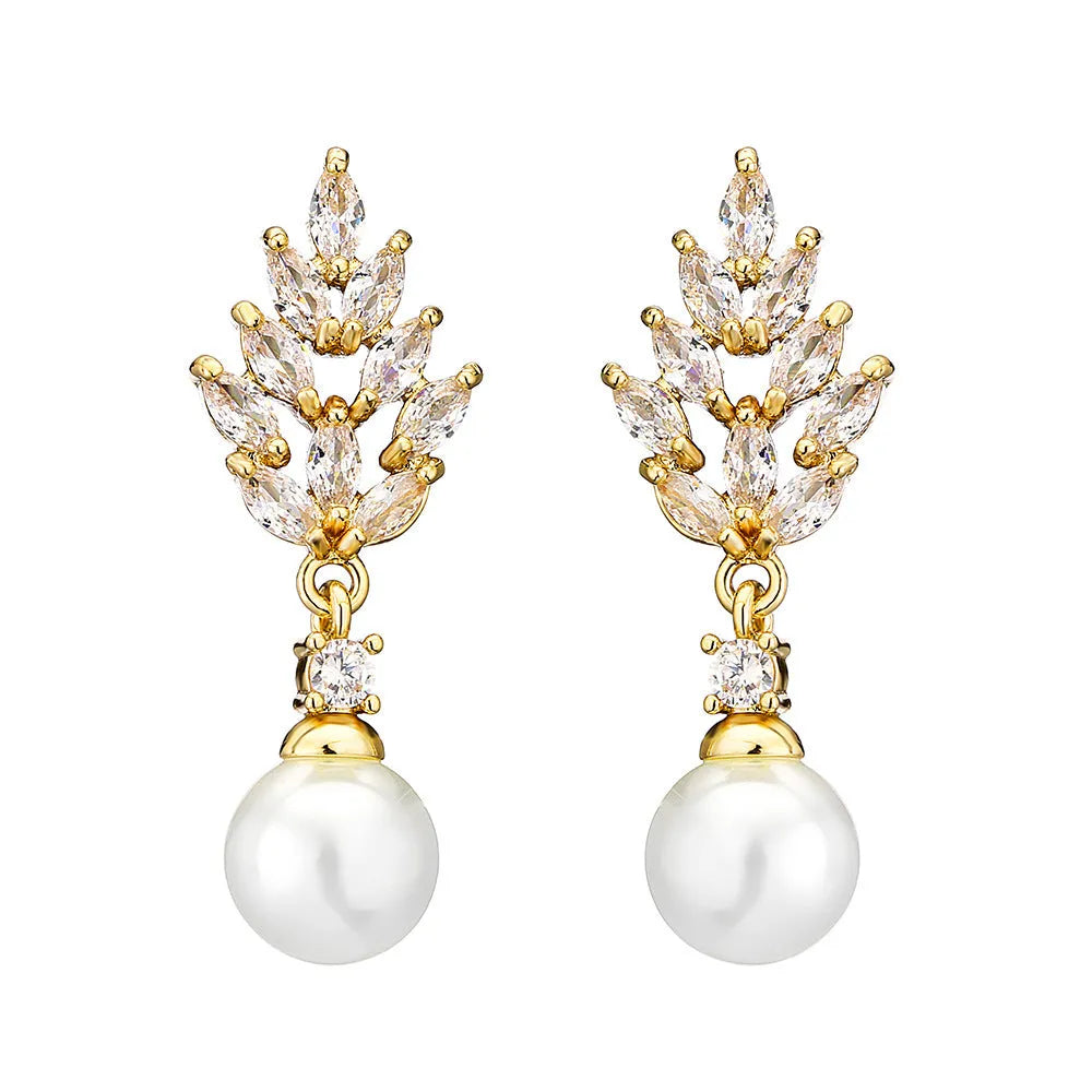 Geometric flower earrings with micro inlaid zircon stones in gold, platinum or rose gold plating