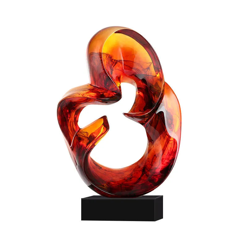 Transparent resin craft ornament in modern minimalist style available in blue or orange red colour