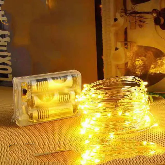 Copper wire string light with 120 LED lamps in various colour options on 12-metre length