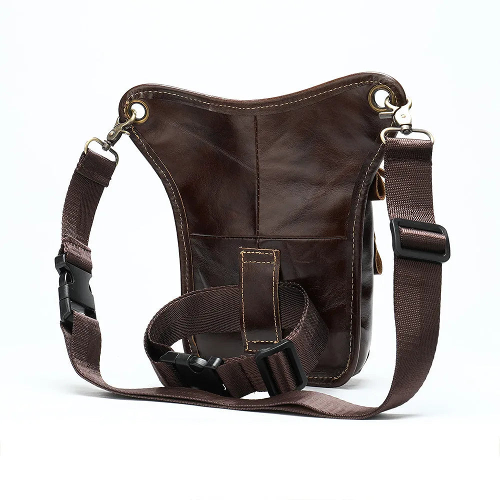 Men's genuine leather leg bag Crazy Horse Coffee colour first layer cowhide outdoor sports crossbody bag