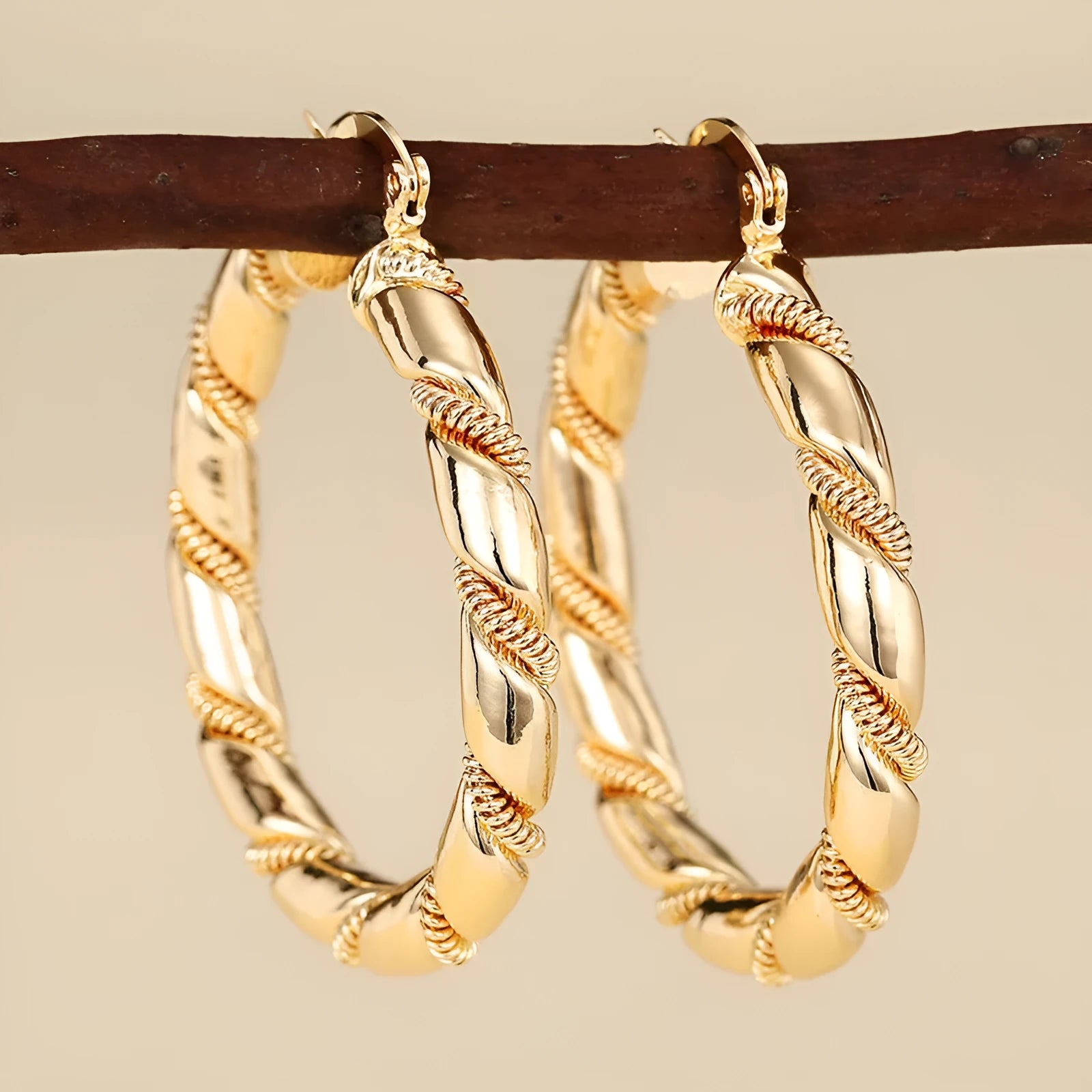 Geometric copper clip-on earrings with ring and line design elements