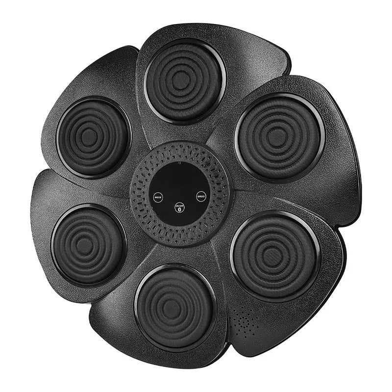 Black smart music boxing machine wall target with Bluetooth and LED lights, includes half finger boxing gloves