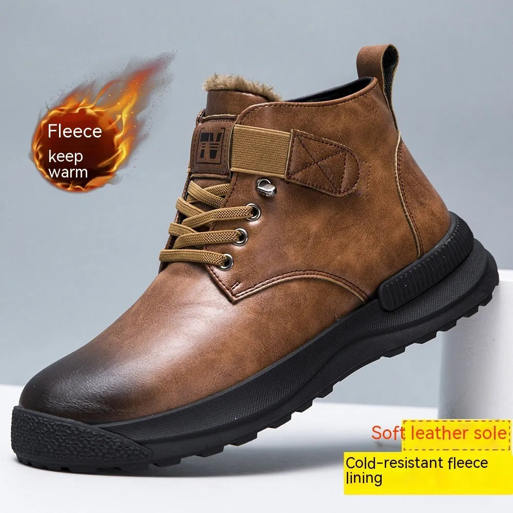 Martin Boots men's high-top platform boots in black or brown with artificial PU upper and rubber sole