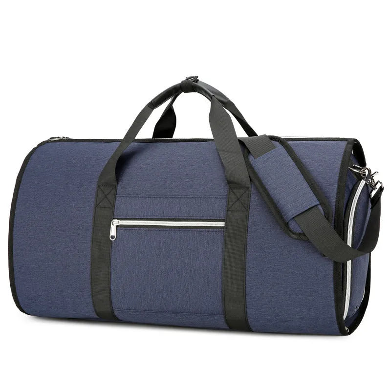Oxford cloth sports bag in grey colour showing main compartment and separate dry-wet section.