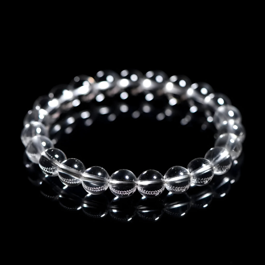 Natural Donghai old mine white crystal bracelet with round beads in a geometric single circle design.