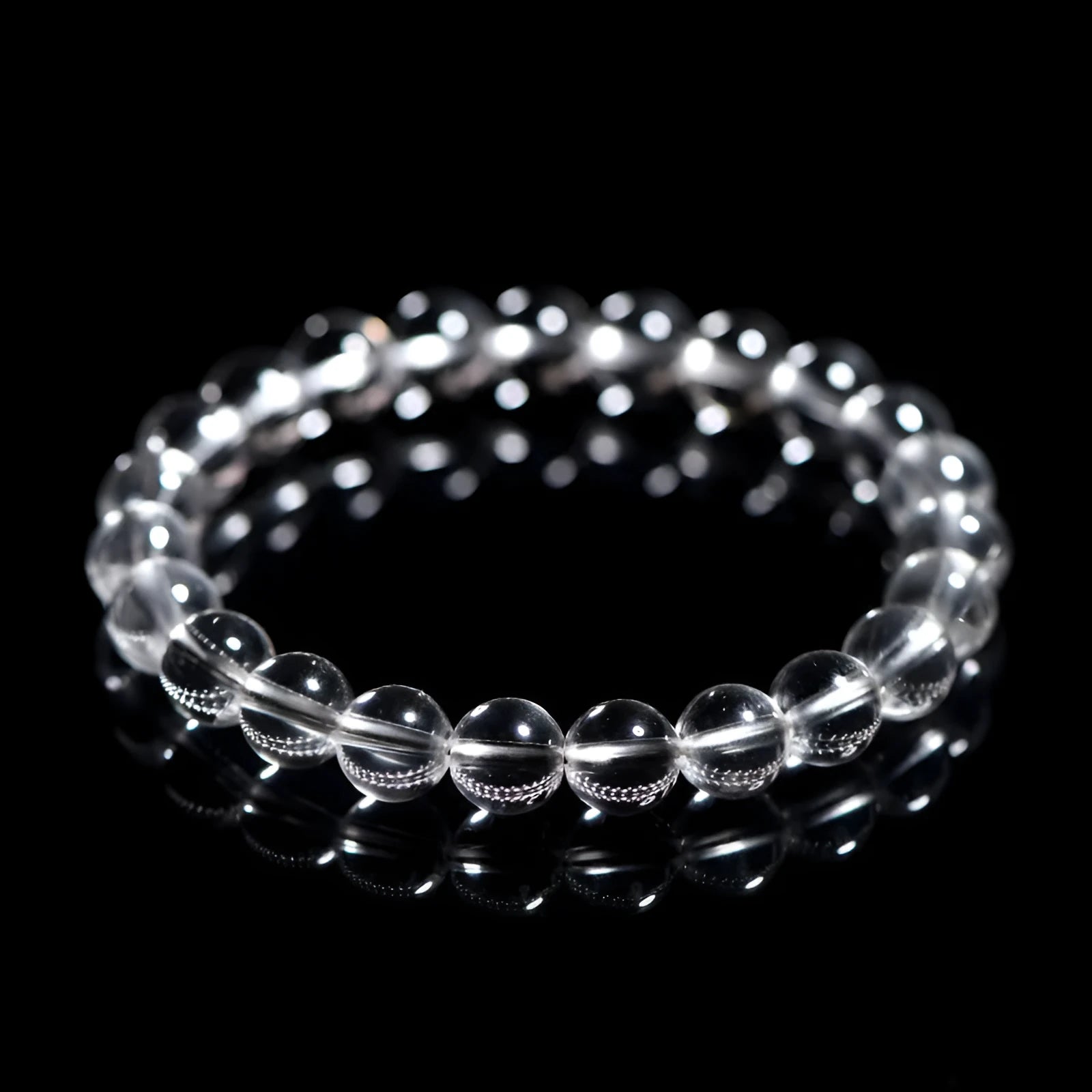 Natural Donghai old mine white crystal bracelet with round beads in a geometric single circle design.