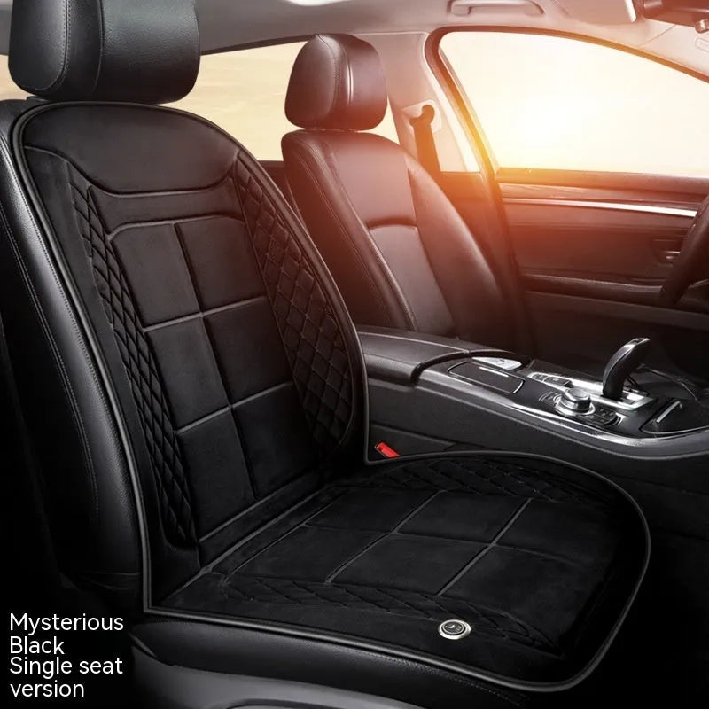 Auto heating car seat cushion with cotton filler shown in beige colour on vehicle seat