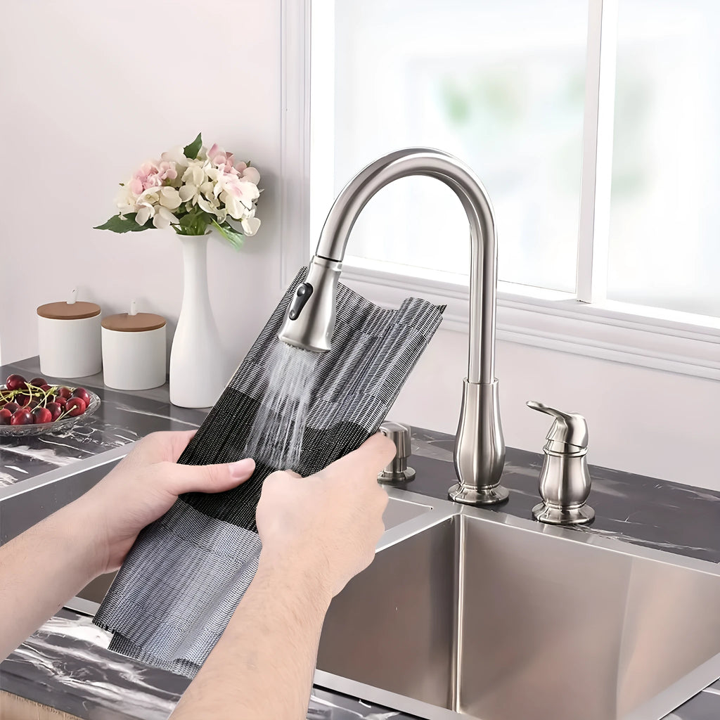 PVC non-slip kitchen sink mat in gradient bamboo colour showing dish drying surface