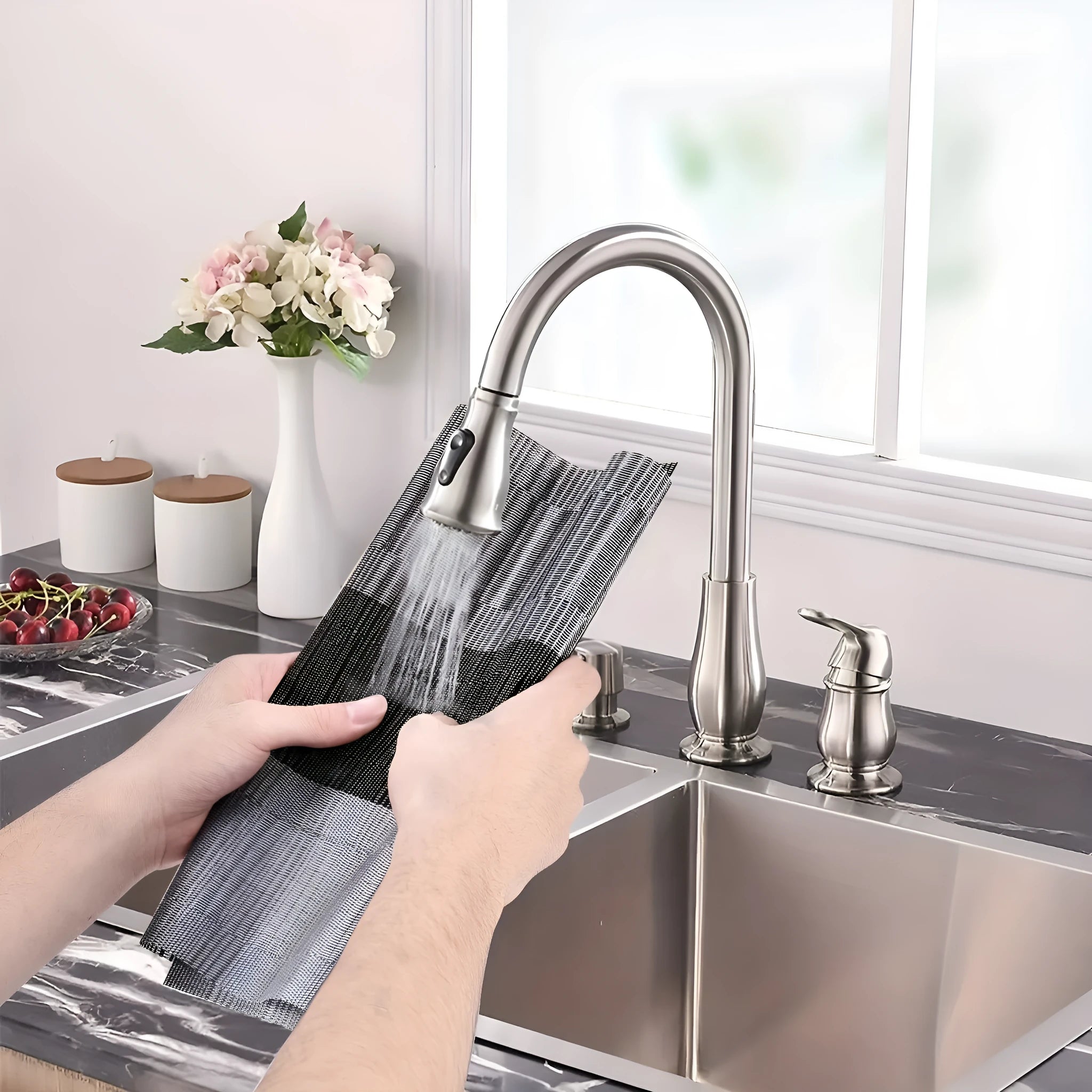 PVC non-slip kitchen sink mat in gradient bamboo colour showing dish drying surface