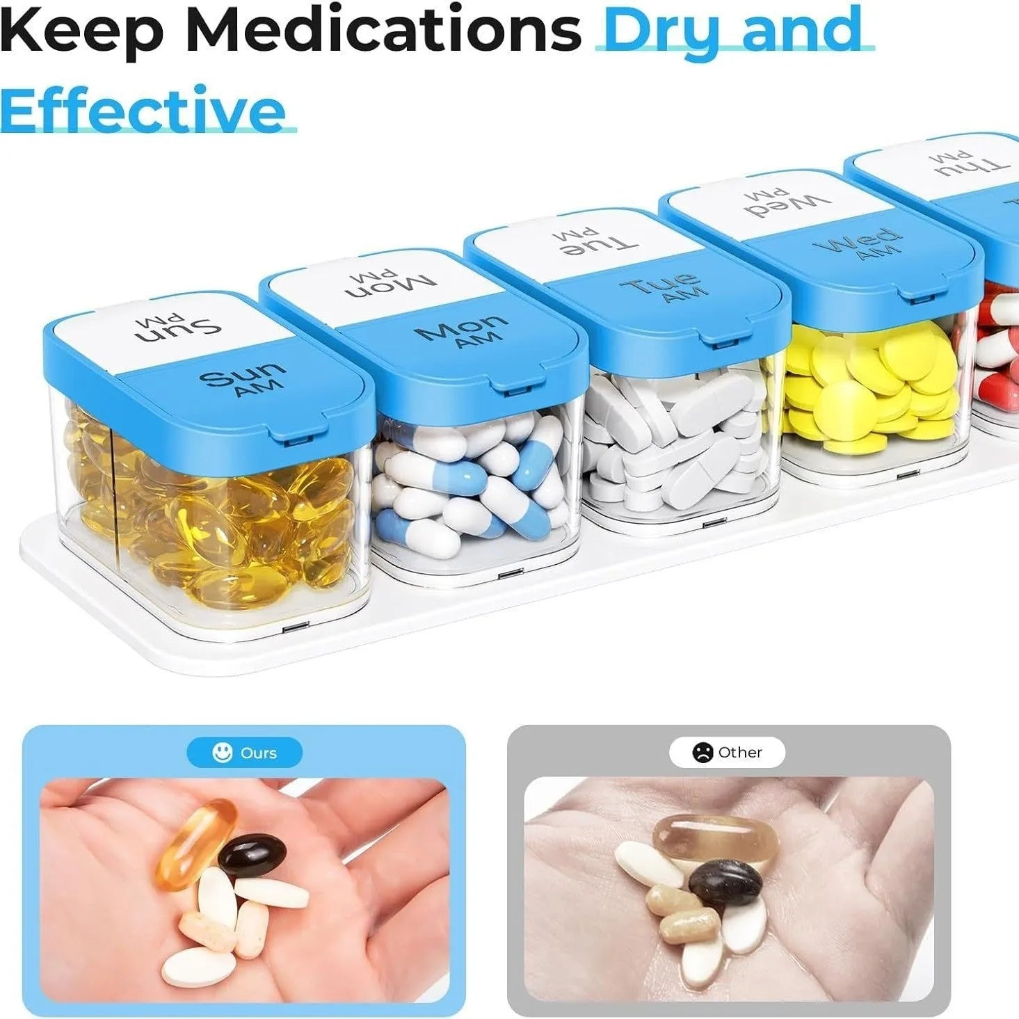 Extra large white plastic pill box with 14 removable compartments for medication organisation