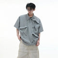 Men's deconstructed multi-collar polo shirt with geometric pattern in loose-fit design