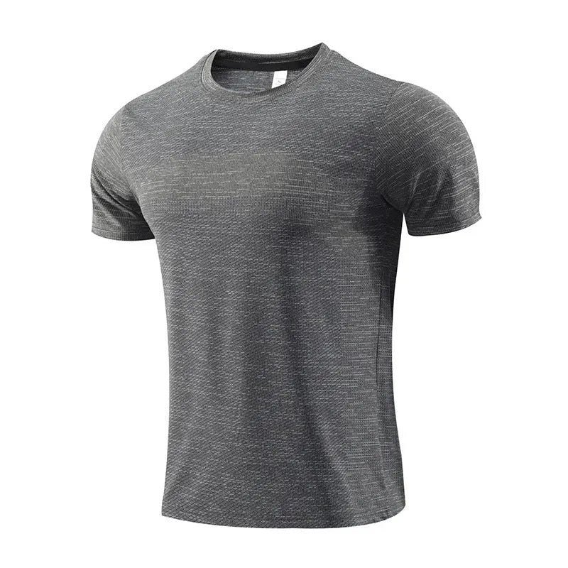 Short-sleeved red polyester spandex sports T-shirt for running and basketball.