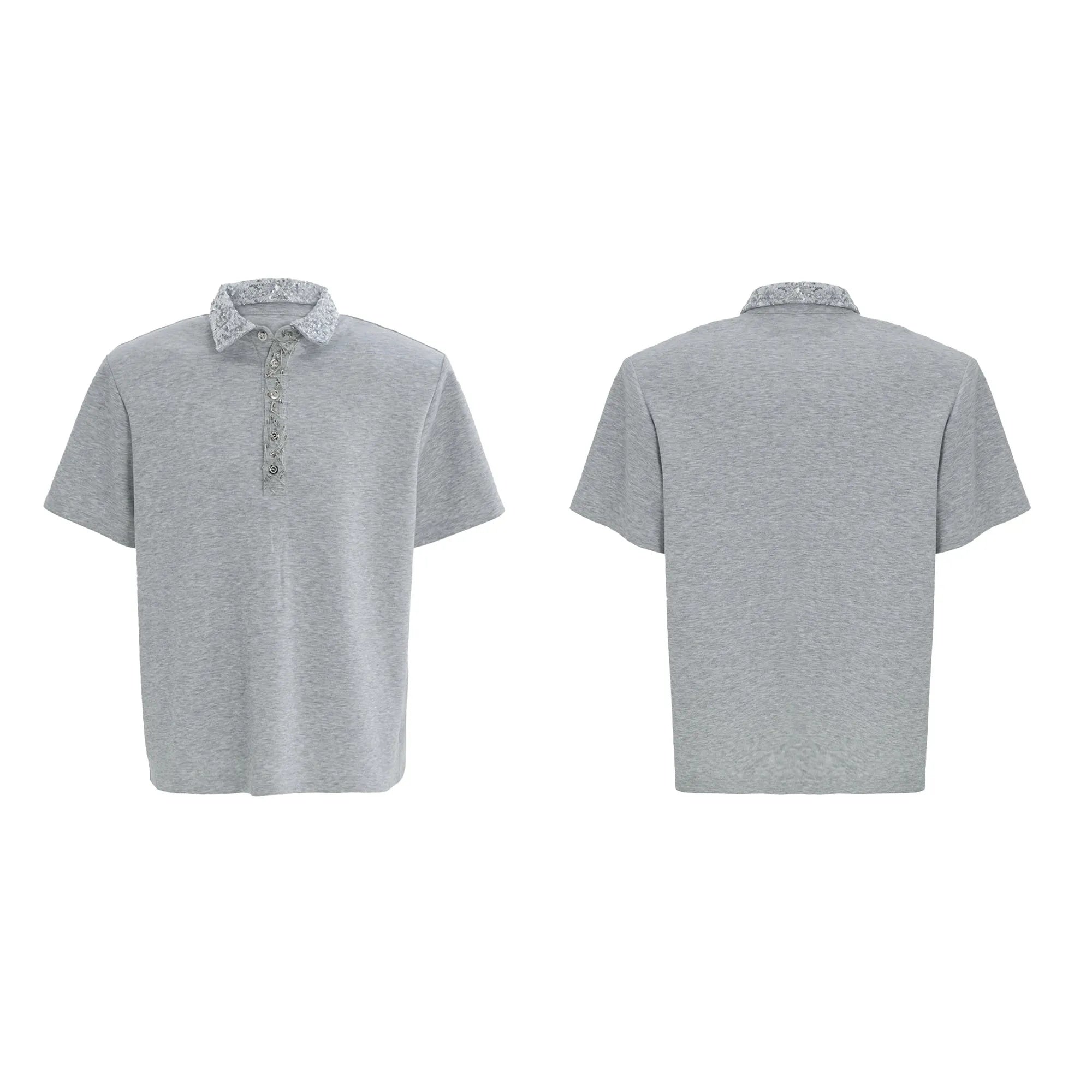 Men's loose fit polo t-shirt with square collar and embroidery detailing in three colour options