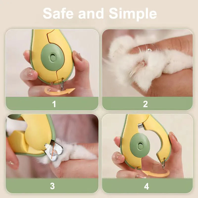 Professional LED pet nail clipper for small dogs and cats in green, pink, or white colours.