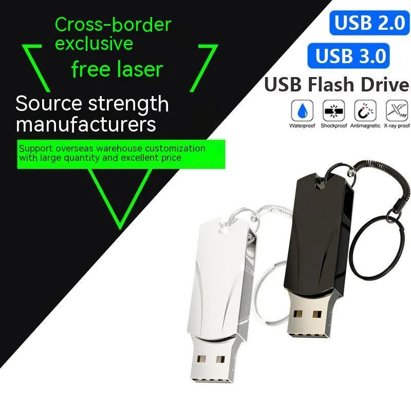 Large capacity USB metal expansion disk flash drive in silver with rotating connector