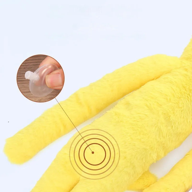 Large pink and yellow plush dog toy with paper texture for golden retriever chewing and dental care