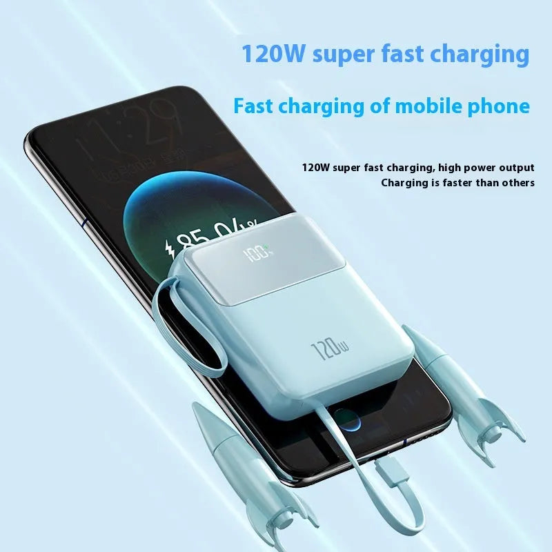 Mini digital display power bank with PD22.5W fast charging in black plastic shell with capacity options