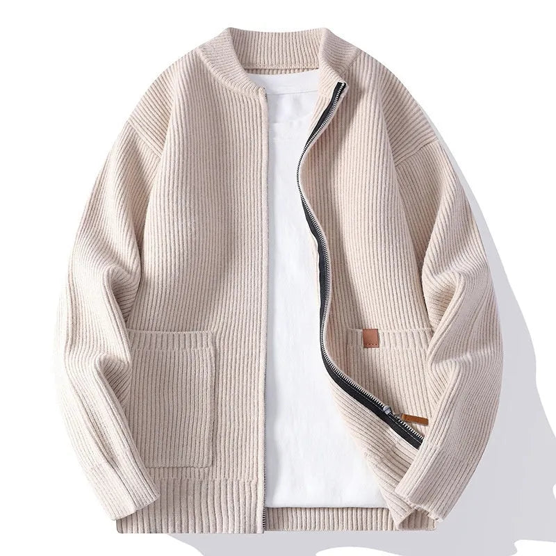 Men's striped cardigan jacket in chemical fibre blend available in multiple colours