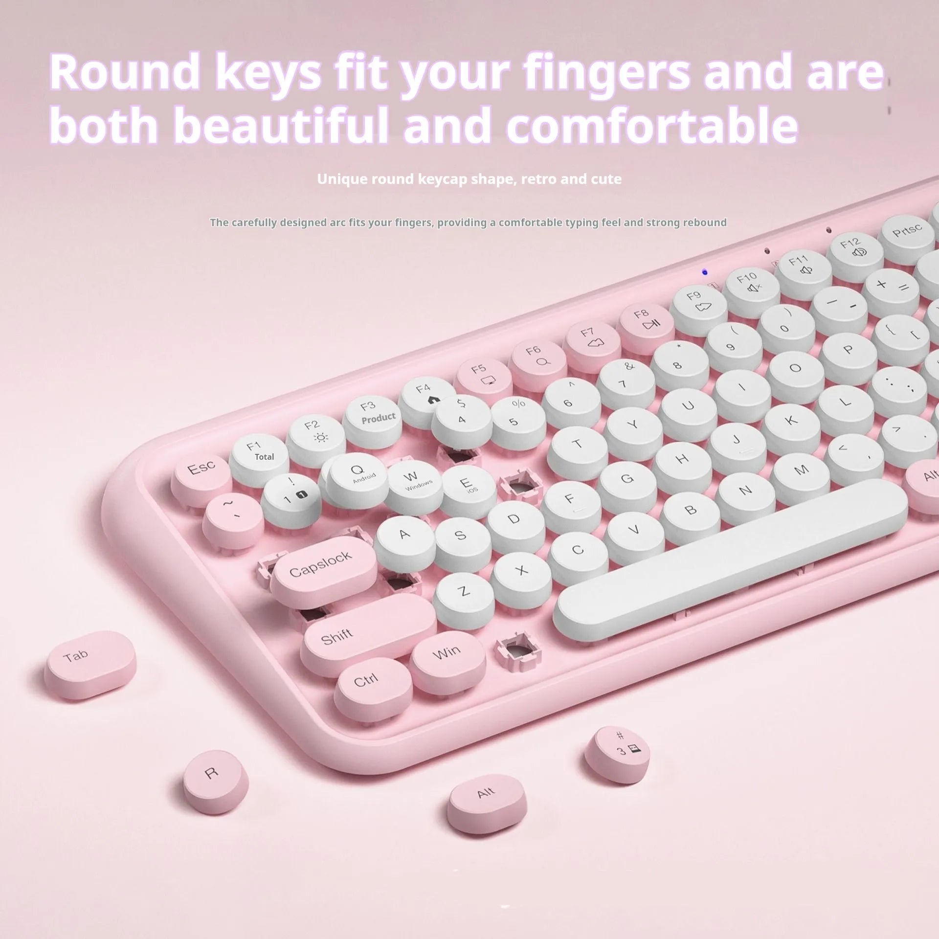 Pink wireless Bluetooth keyboard with 84 keys and compact portable design