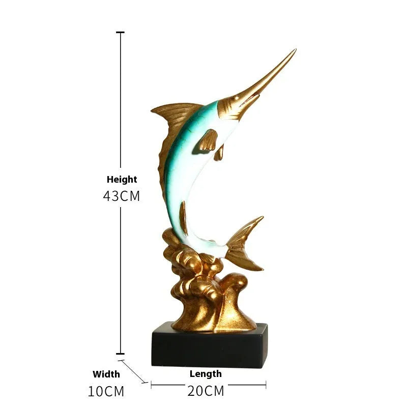 European style swordfish decorative ornament in resin and plastic, shown in one of four colour options