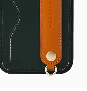 First layer cowhide phone case for iPhone 15 Pro Max with lanyard holder, blue and black colour