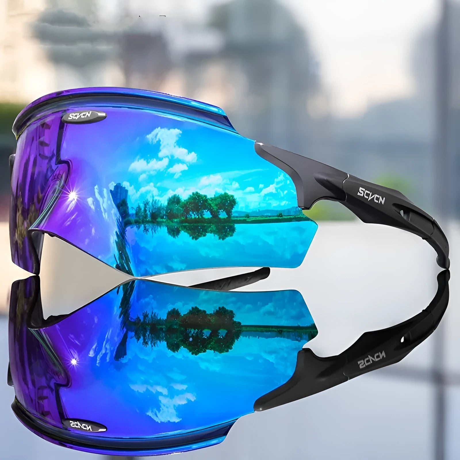 Frameless windproof sports goggles with integrated colourful lens in multiple style options