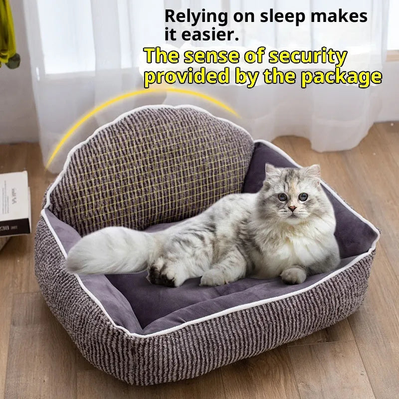 Short plush pet sofa with striped backrest, 60 x 50 cm cloth cat bed, small kennel