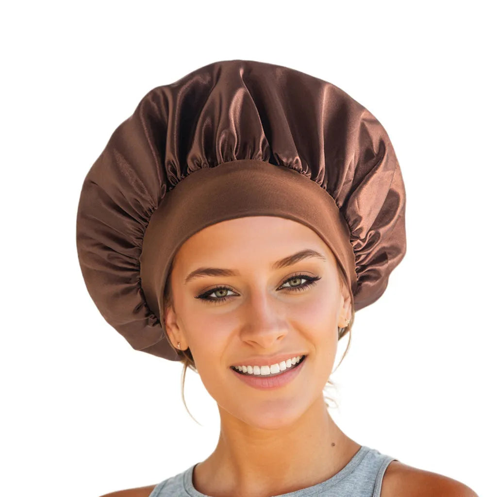 Wide-brimmed high elastic polyester headscarf for women, knitted tie-dye design, flat top crown, breathable sun protection cap