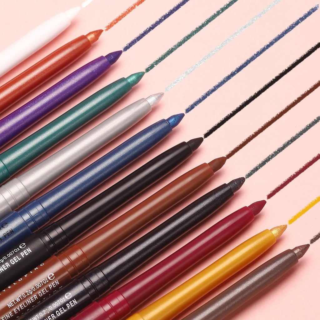 Set of 12 colourful gel glitter eyeliner pencils for waterproof party and Halloween makeup