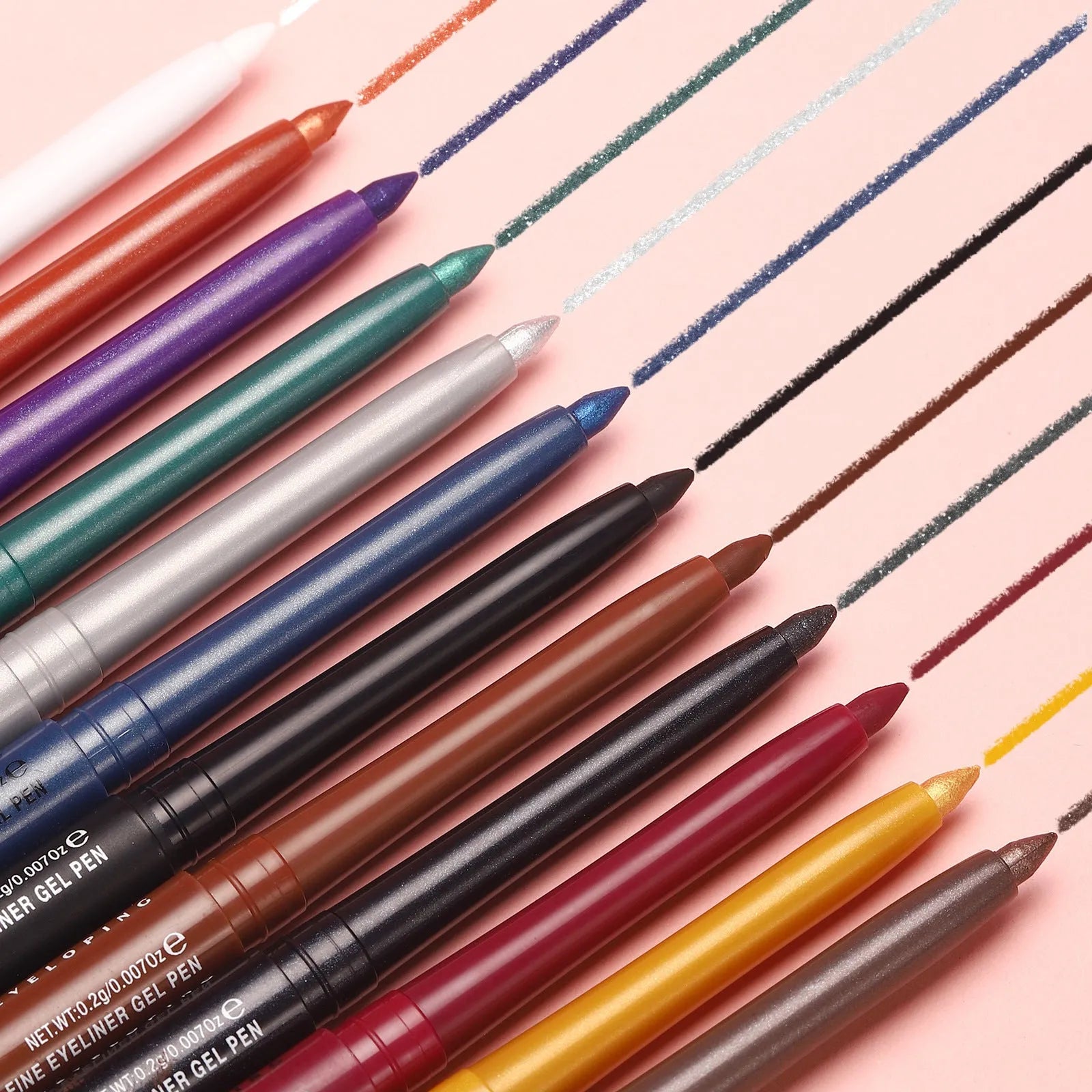 Set of 12 colourful gel glitter eyeliner pencils for waterproof party and Halloween makeup