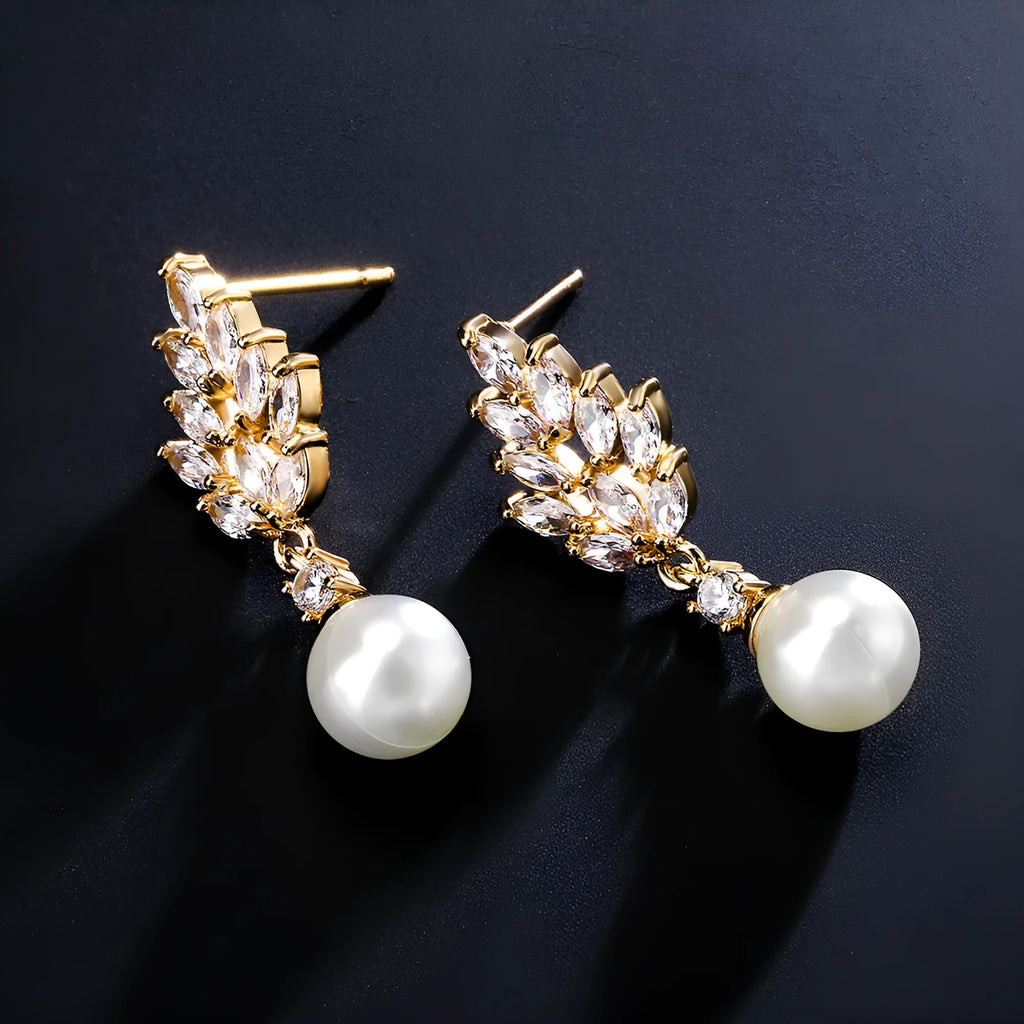 Geometric flower earrings with micro inlaid zircon stones in gold, platinum or rose gold plating