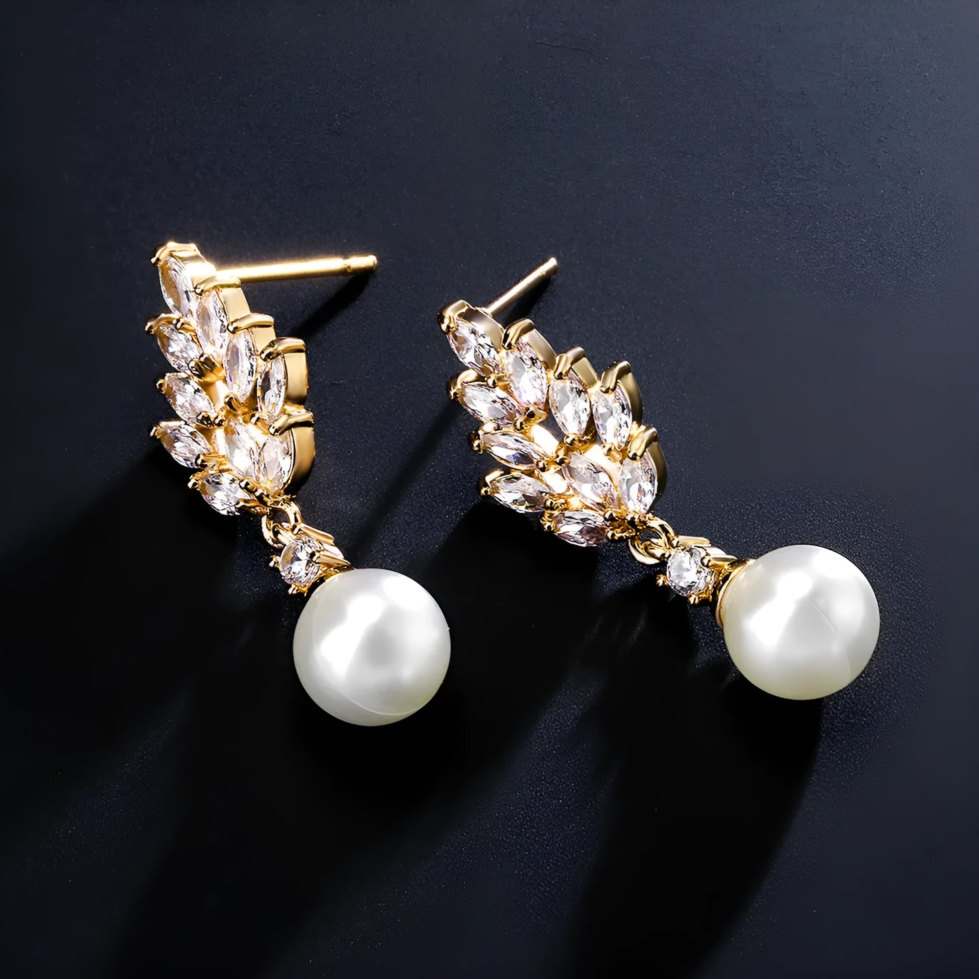 Geometric flower earrings with micro inlaid zircon stones in gold, platinum or rose gold plating