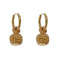 Coffee colour full diamond hollow ball ear clip with thick real gold plating on copper for women, geometric round shape.