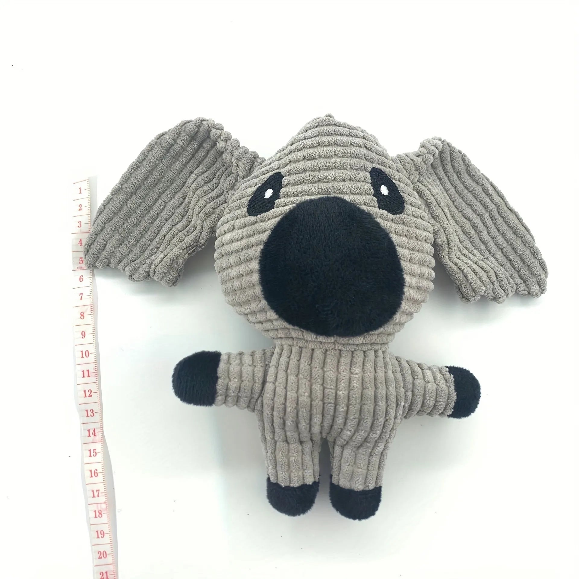 Animal shaped plush dog chew toy with squeaker in blue, brown, cow, grey, pink, white or yellow