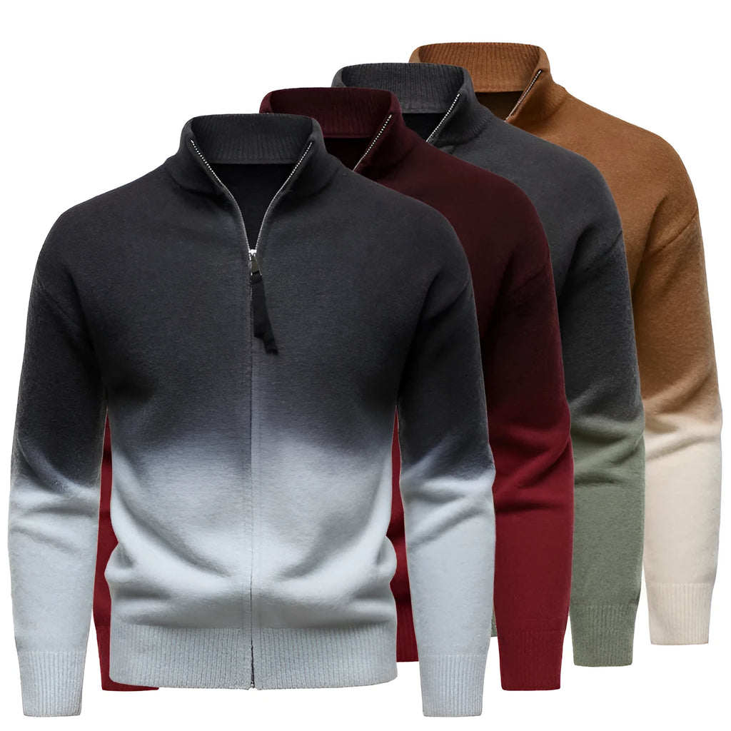 Men's gradient colour zipper collar sweater in dark gray with batwing sleeves