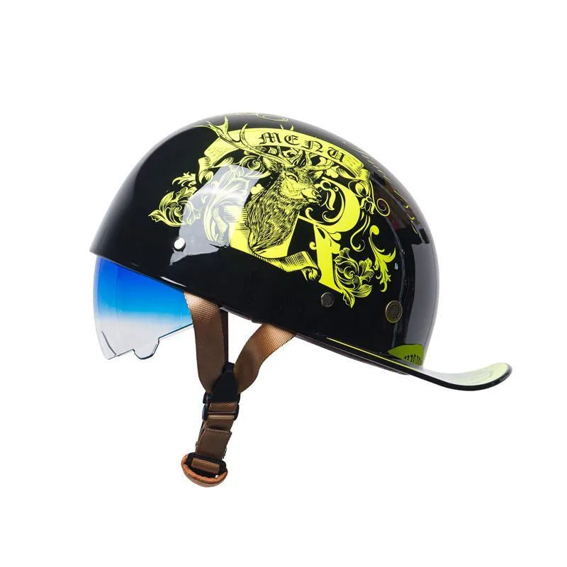 Men's retro half helmet for electric bicycles in bright black gradient blue with ABS construction