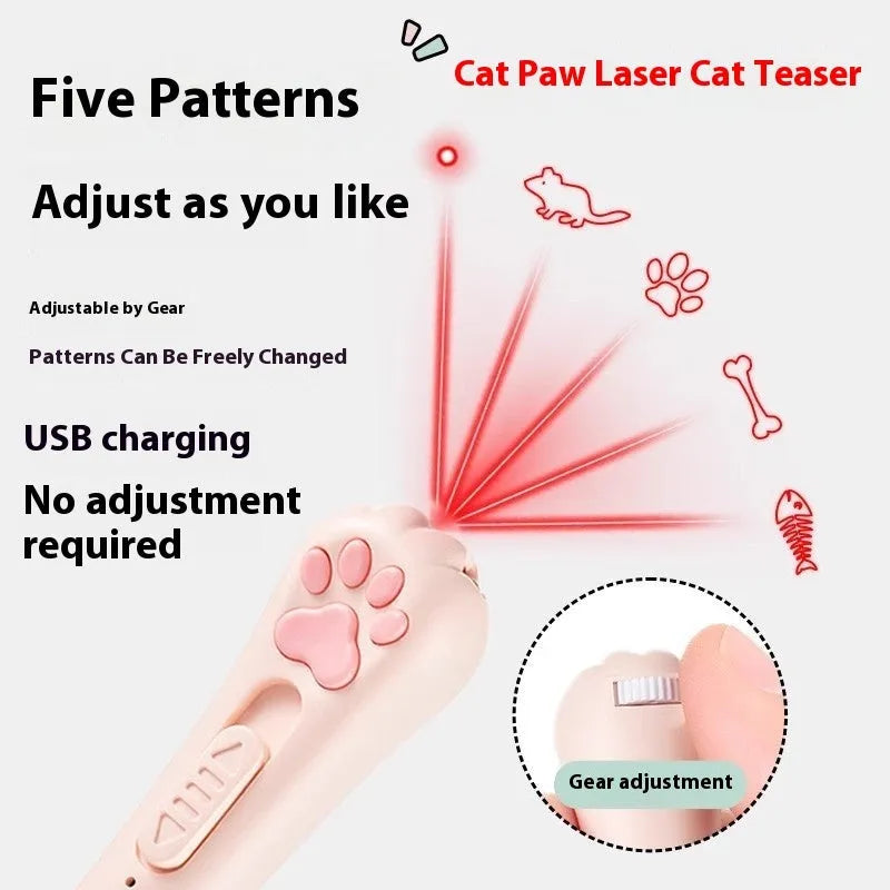 Colourful cat teaser wand toy with feather attachment and pen light charger for interactive play.